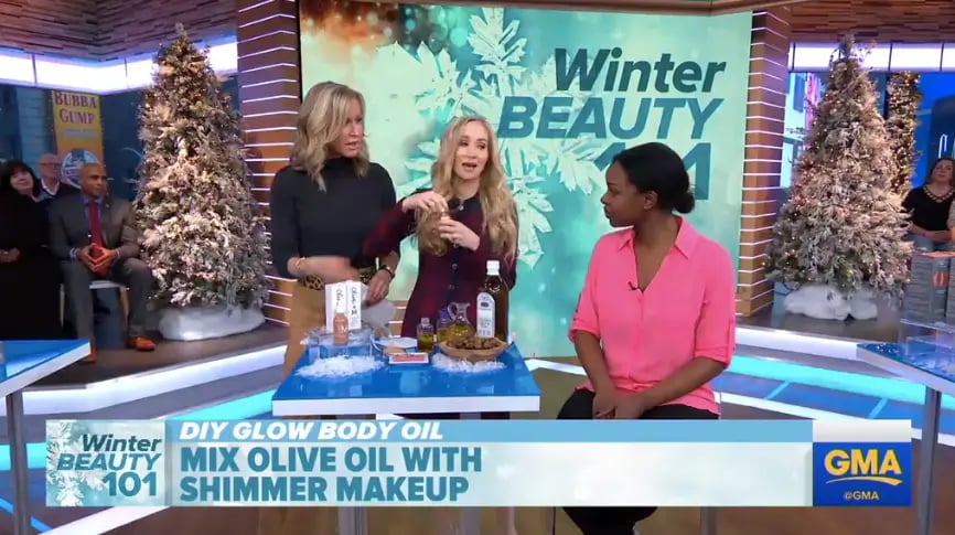 GMA Beauty Tip Mix oo with shimmer makeup - op