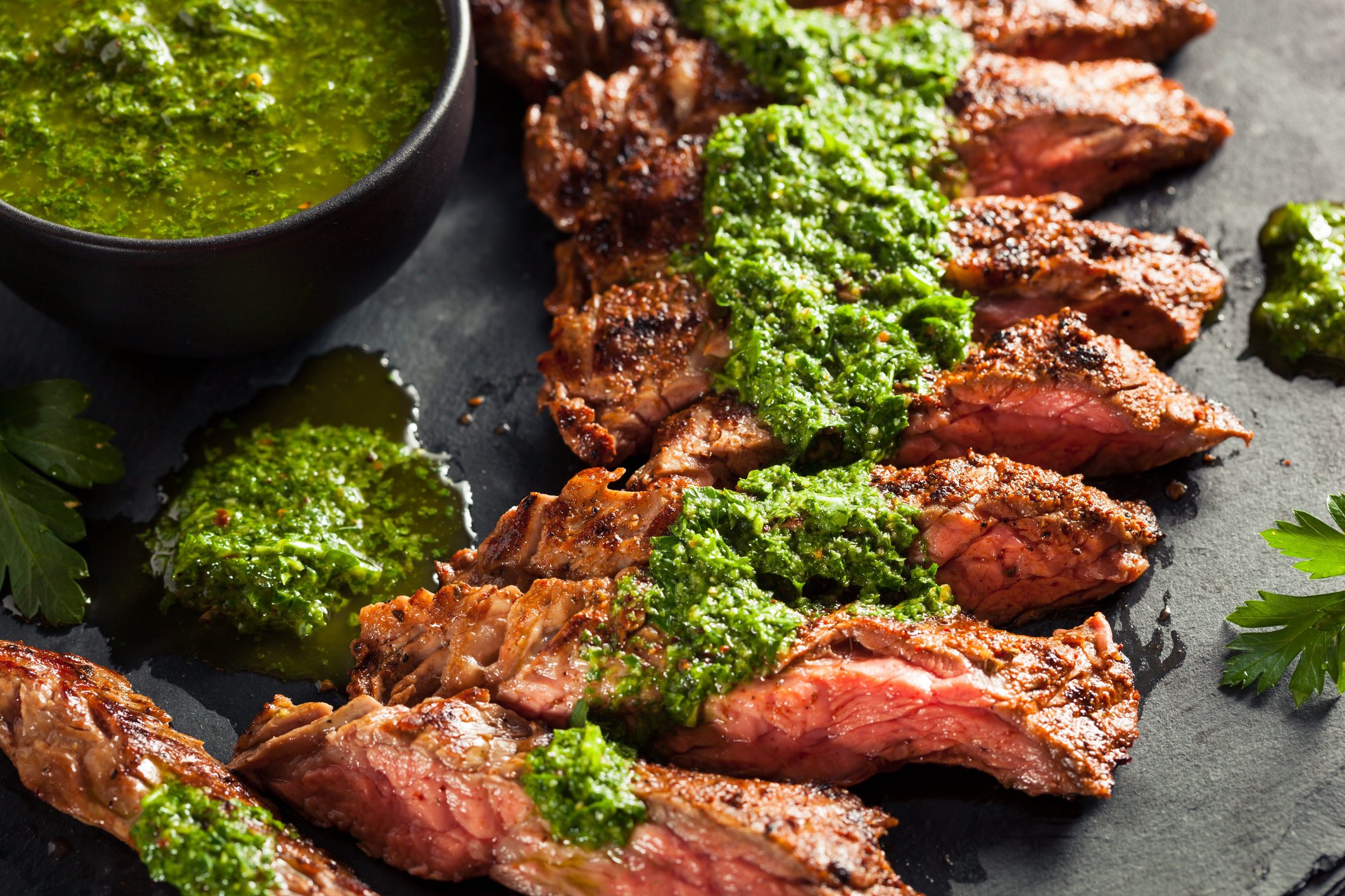 Grilled Skirt Steak With Olive Oil Chimichurri Sauce