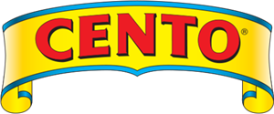 Cento in red text with a yellow banner (with a blue rim) behind it