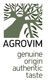 clip art of olive tree with Agrovim in black text and the words genuine origin authentic and taste below it (also in black)