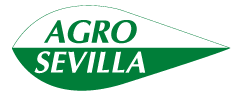 A leaf-shaped logo with Agro on top with green text and a white background and Sevilla written below with white text and a green background