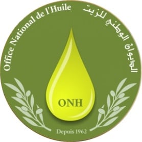 ONH in a yellow drop with l’Office National de l’Huile to the left in a circle and Arabic text to the right