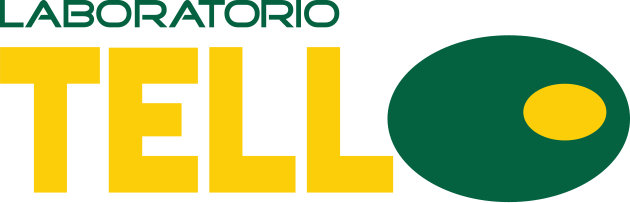 Laboratori Tell in green and yellow with a green and yellow olive to the right (representing the letter o)